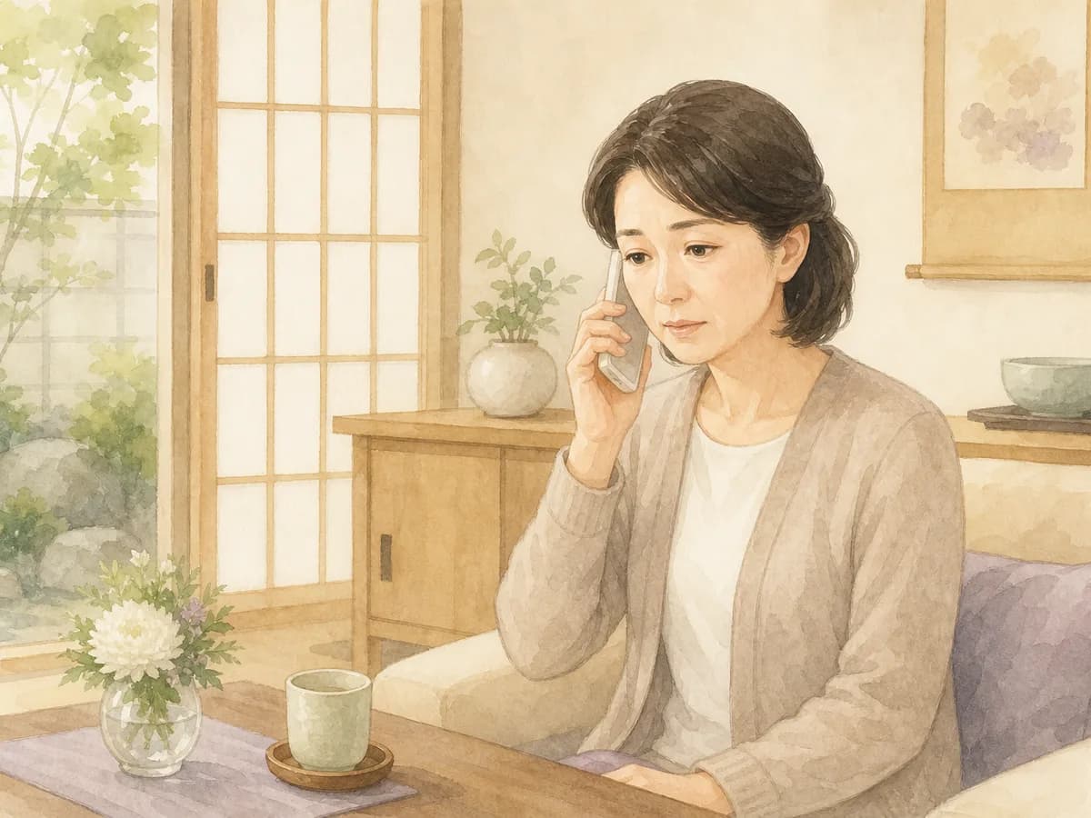 お電話でご連絡を受けるご家族のイラスト