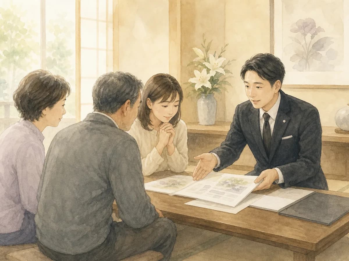 スタッフとご家族のお打ち合わせのイラスト